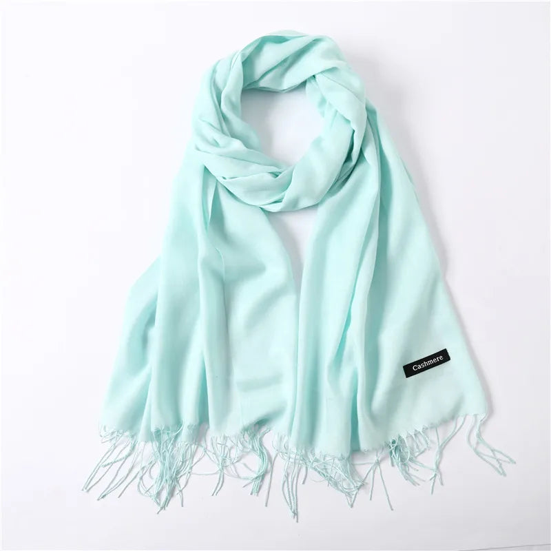 Unisex Elegant Solid Color Imitation Cashmere Tassel Winter Scarves