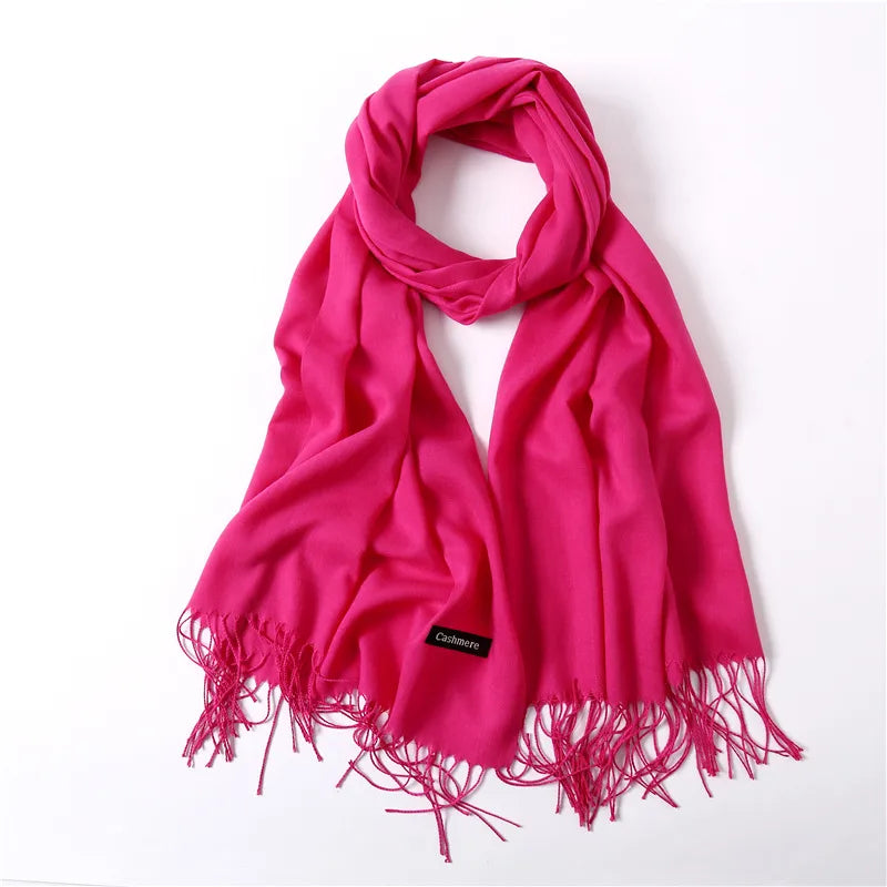 Unisex Elegant Solid Color Imitation Cashmere Tassel Winter Scarves