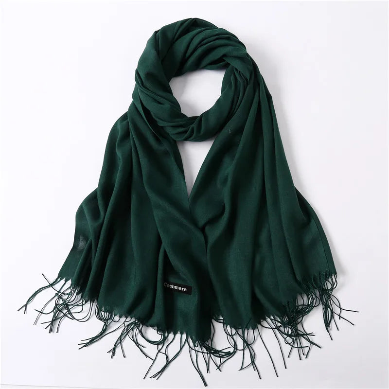 Unisex Elegant Solid Color Imitation Cashmere Tassel Winter Scarves