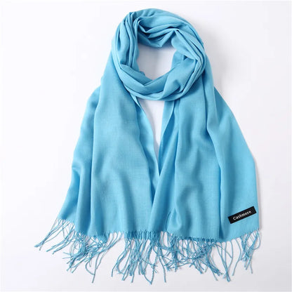 Unisex Elegant Solid Color Imitation Cashmere Tassel Winter Scarves