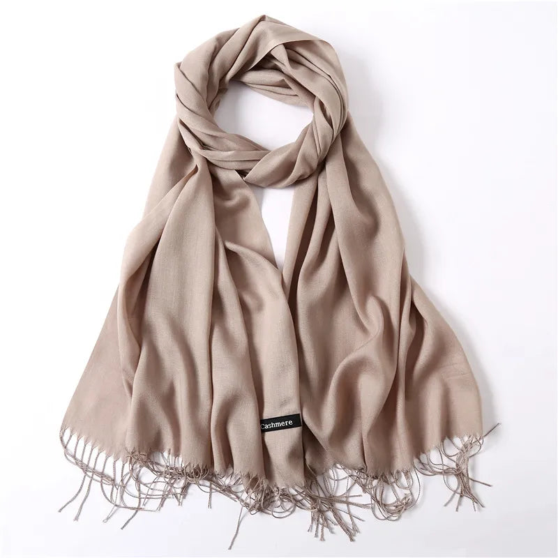 Unisex Elegant Solid Color Imitation Cashmere Tassel Winter Scarves