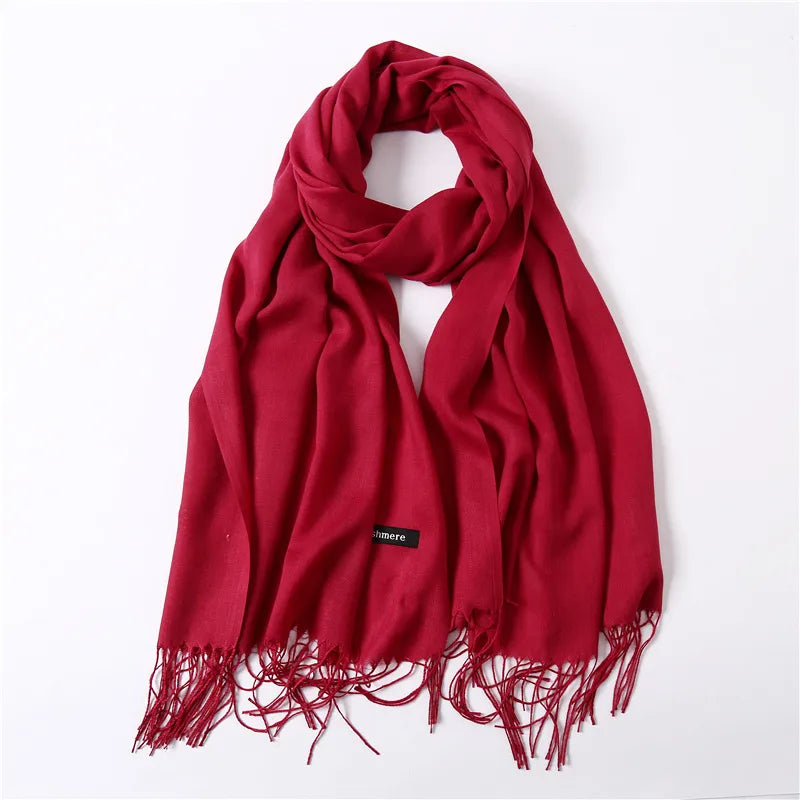 Unisex Elegant Solid Color Imitation Cashmere Tassel Winter Scarves