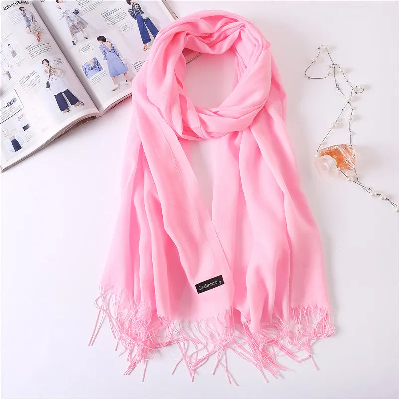 Unisex Elegant Solid Color Imitation Cashmere Tassel Winter Scarves