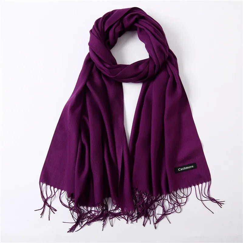 Unisex Elegant Solid Color Imitation Cashmere Tassel Winter Scarves