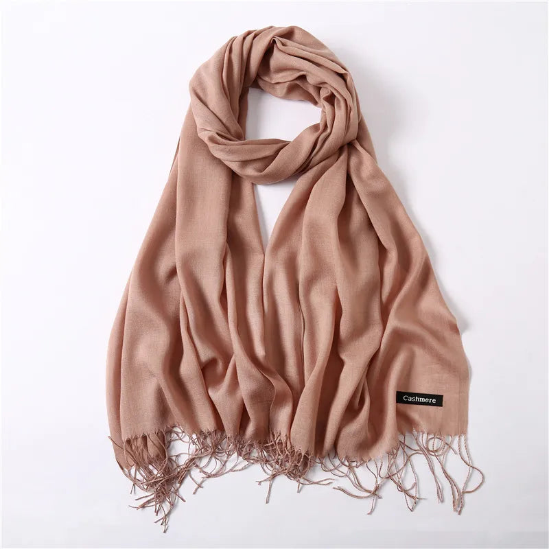 Unisex Elegant Solid Color Imitation Cashmere Tassel Winter Scarves