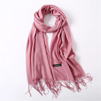 Unisex Elegant Solid Color Imitation Cashmere Tassel Winter Scarves