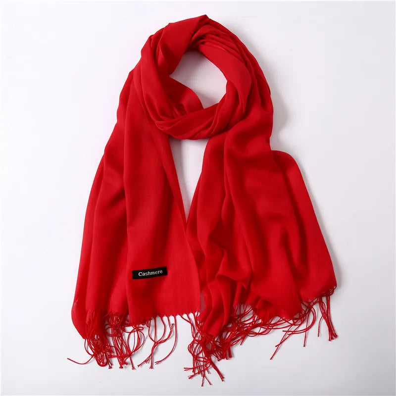 Unisex Elegant Solid Color Imitation Cashmere Tassel Winter Scarves