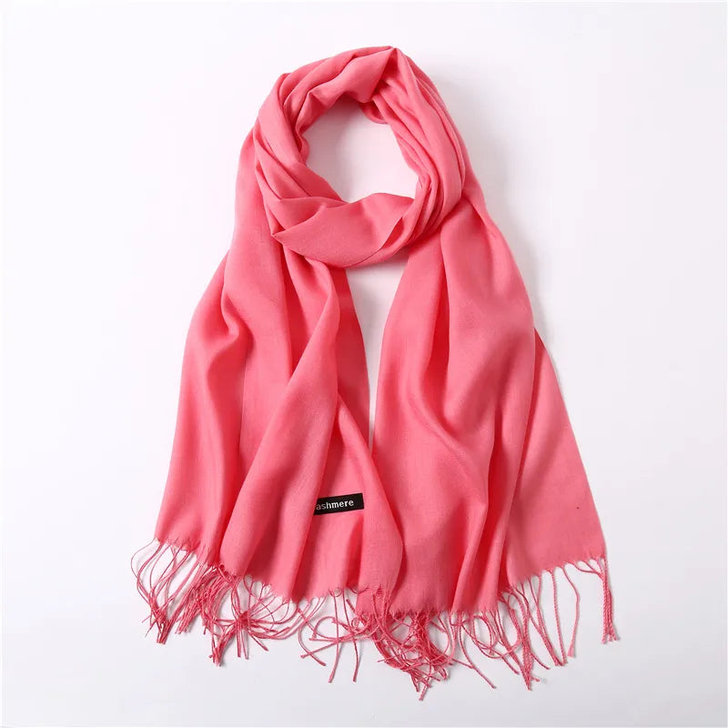 Unisex Elegant Solid Color Imitation Cashmere Tassel Winter Scarves