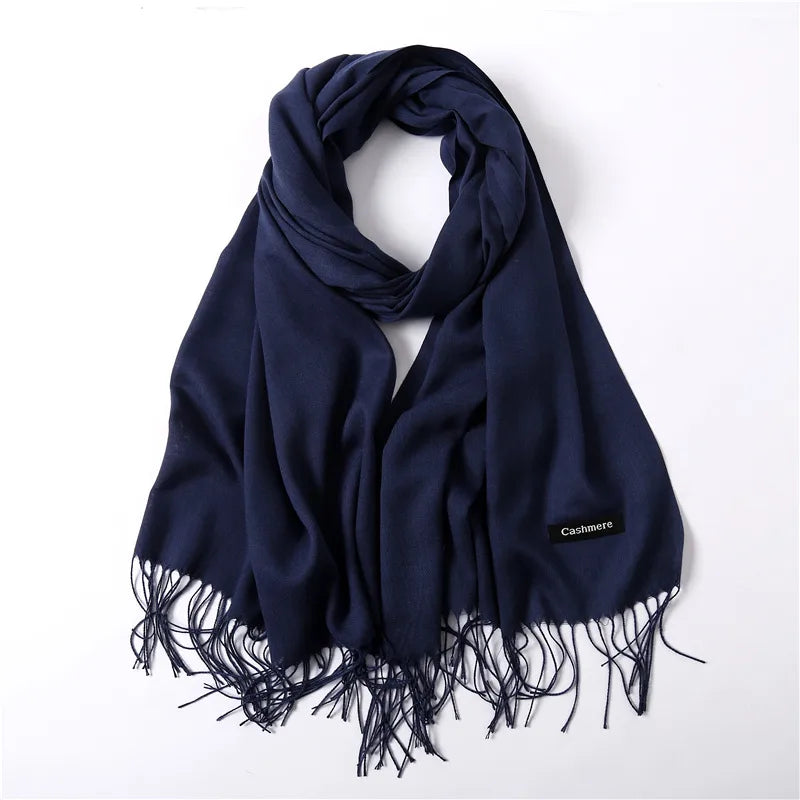 Unisex Elegant Solid Color Imitation Cashmere Tassel Winter Scarves