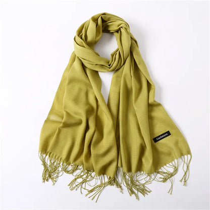 Unisex Elegant Solid Color Imitation Cashmere Tassel Winter Scarves