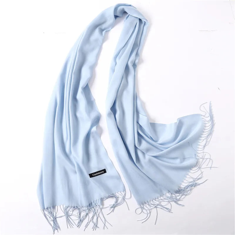 Unisex Elegant Solid Color Imitation Cashmere Tassel Winter Scarves