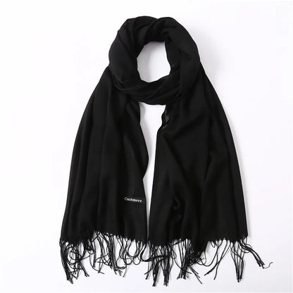 Unisex Elegant Solid Color Imitation Cashmere Tassel Winter Scarves