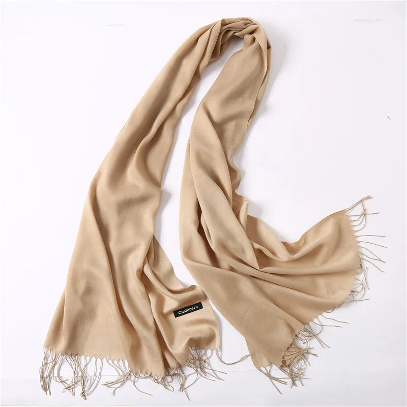 Unisex Elegant Solid Color Imitation Cashmere Tassel Winter Scarves