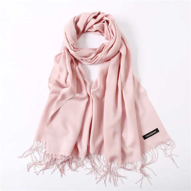 Unisex Elegant Solid Color Imitation Cashmere Tassel Winter Scarves