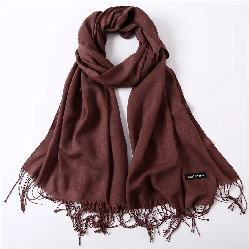 Unisex Elegant Solid Color Imitation Cashmere Tassel Winter Scarves