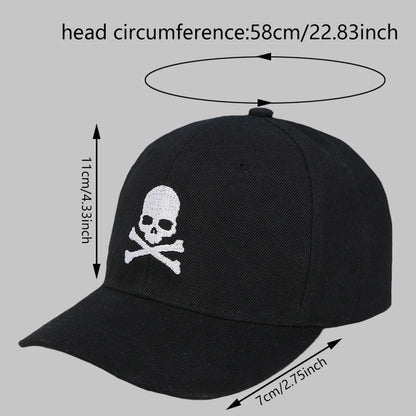 Unisex Embroidery Simple Style Streetwear Skull Embroidery Wide Eaves Flat Eaves Baseball Cap