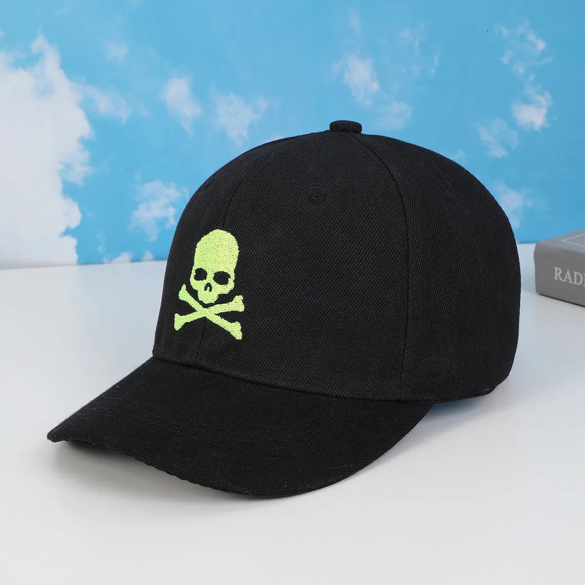 Unisex Embroidery Simple Style Streetwear Skull Embroidery Wide Eaves Flat Eaves Baseball Cap