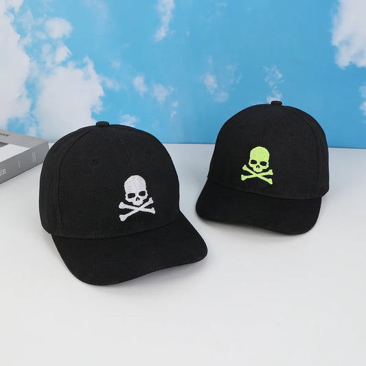 Unisex Embroidery Simple Style Streetwear Skull Embroidery Wide Eaves Flat Eaves Baseball Cap