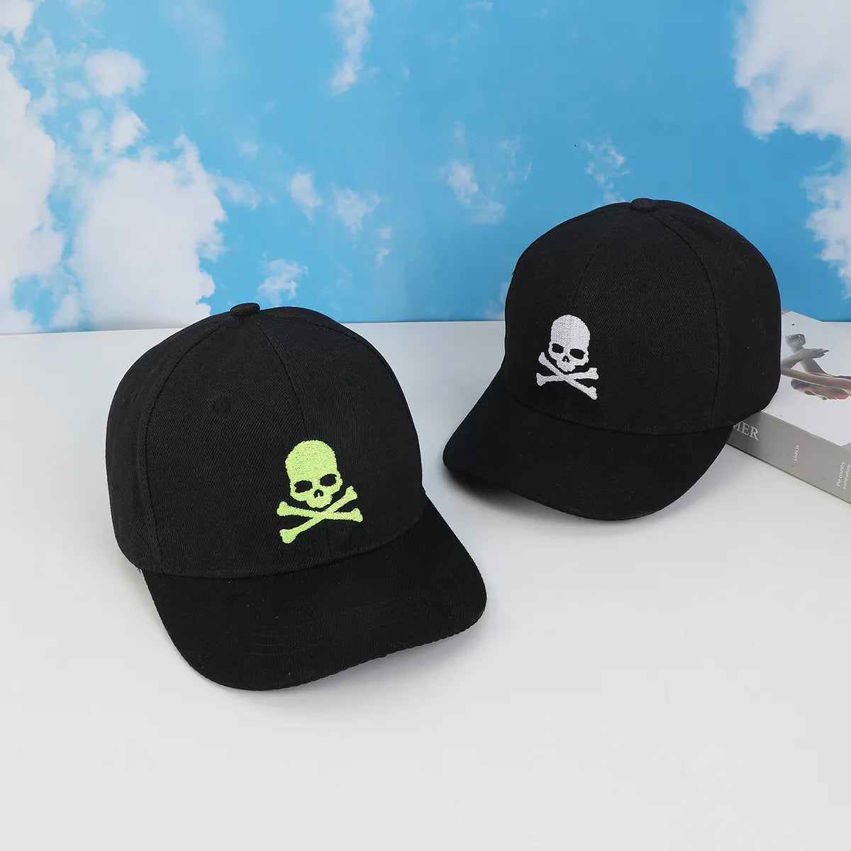 Unisex Embroidery Simple Style Streetwear Skull Embroidery Wide Eaves Flat Eaves Baseball Cap