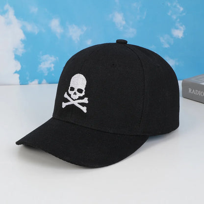 Unisex Embroidery Simple Style Streetwear Skull Embroidery Wide Eaves Flat Eaves Baseball Cap