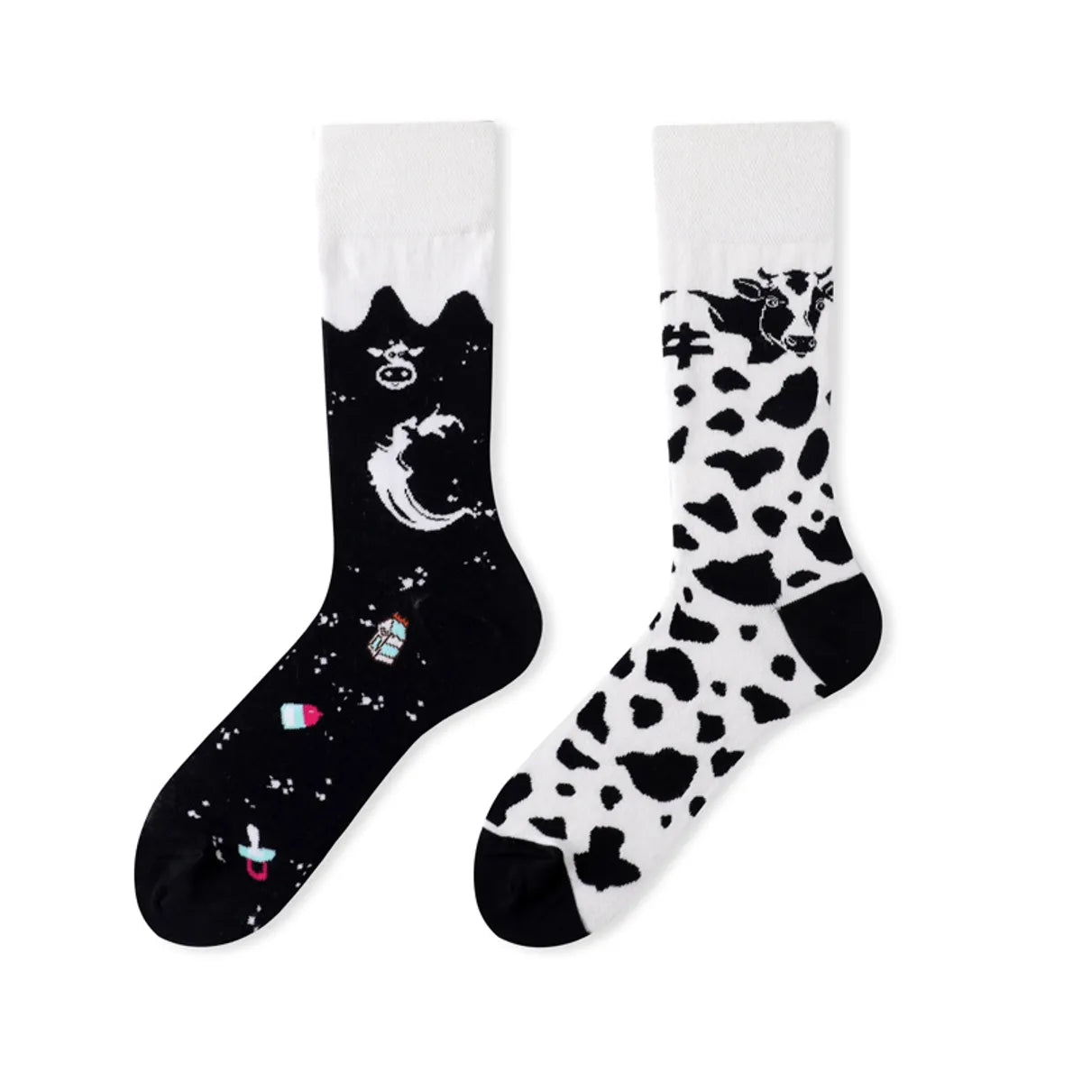 Unisex Fashion Fruit Leopard Cotton Handmade Crew Socks 2 Pieces