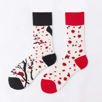 Unisex Fashion Fruit Leopard Cotton Handmade Crew Socks 2 Pieces