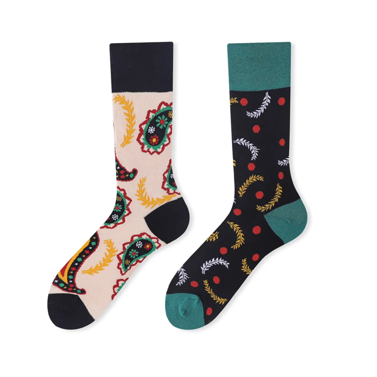 Unisex Fashion Fruit Leopard Cotton Handmade Crew Socks 2 Pieces