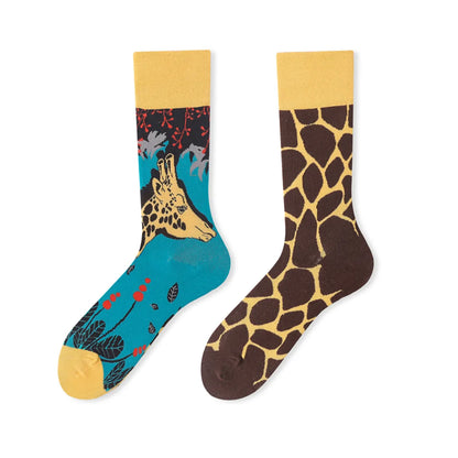 Unisex Fashion Fruit Leopard Cotton Handmade Crew Socks 2 Pieces