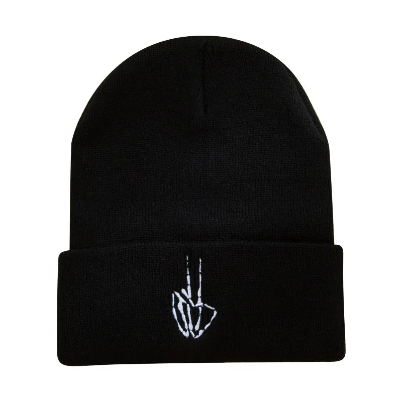 Unisex Fashion Hand Skull Embroidery Crimping Eaveless Wool Cap