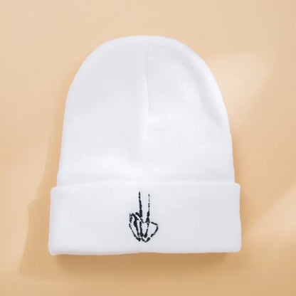 Unisex Fashion Hand Skull Embroidery Crimping Eaveless Wool Cap