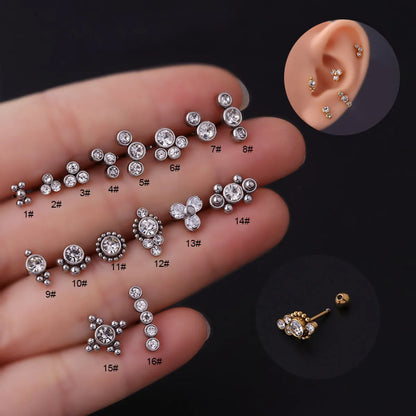 Ear Cartilage Rings & Studs Fashion Round 316 Stainless Steel  Plating Inlay Zircon