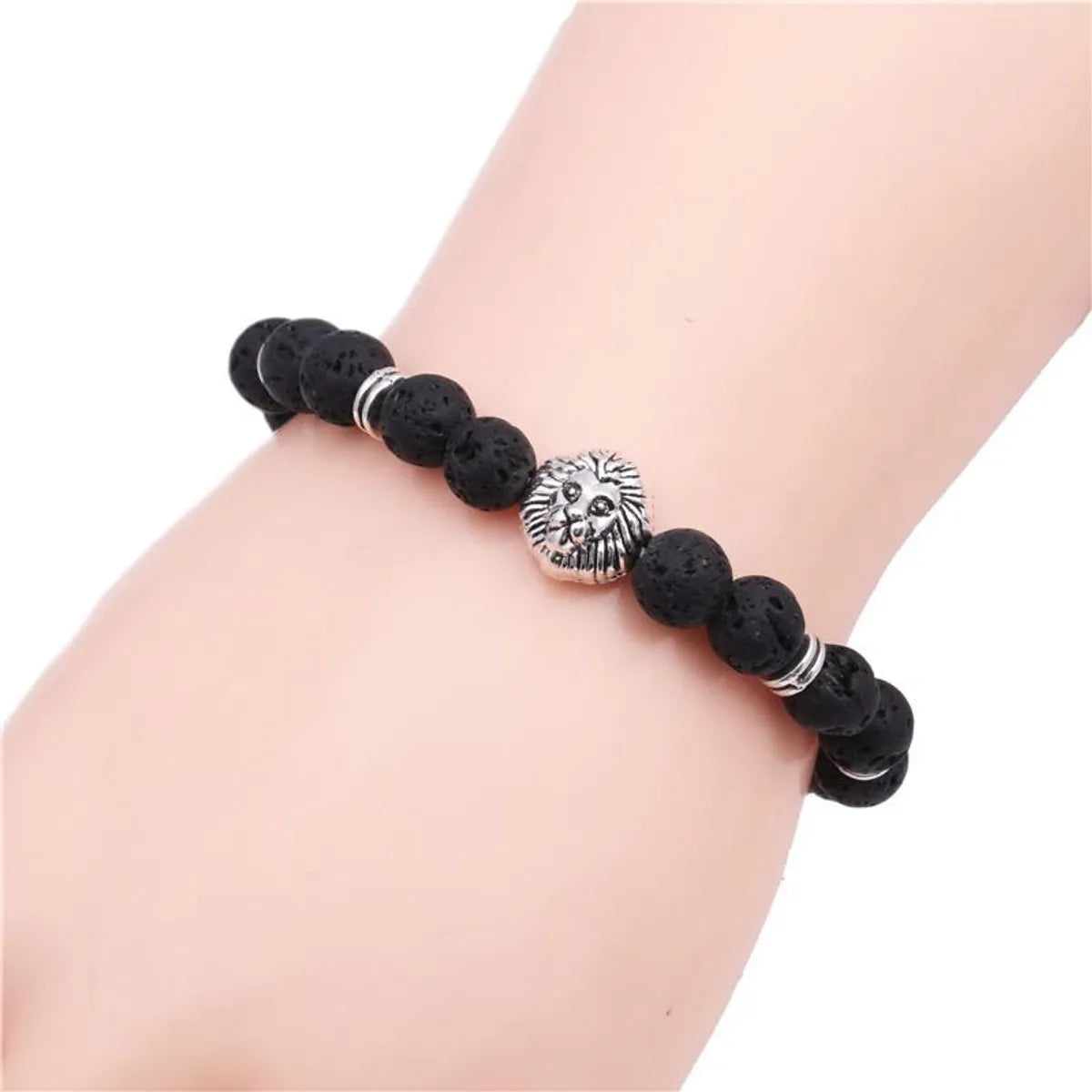 Unisex Lava Volcanic Stone Lion Head Beads Bracelet Nhyl122554