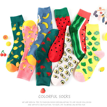 Unisex Preppy Style Color Block Fruit Cotton Crew Socks A Pair