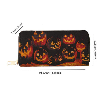 Unisex Pumpkin Bat Pu Leather Side Zipper Wallets