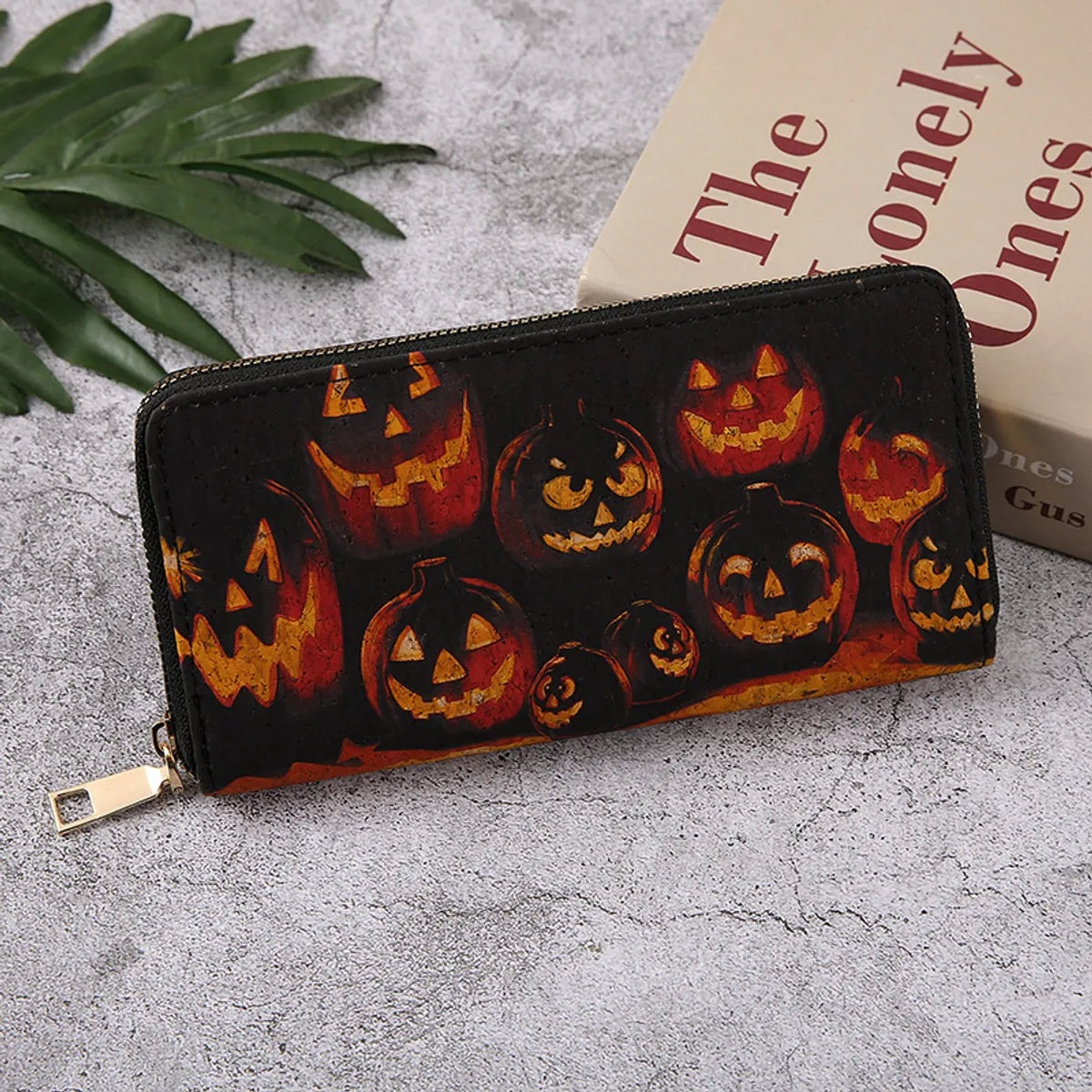 Unisex Pumpkin Bat Pu Leather Side Zipper Wallets