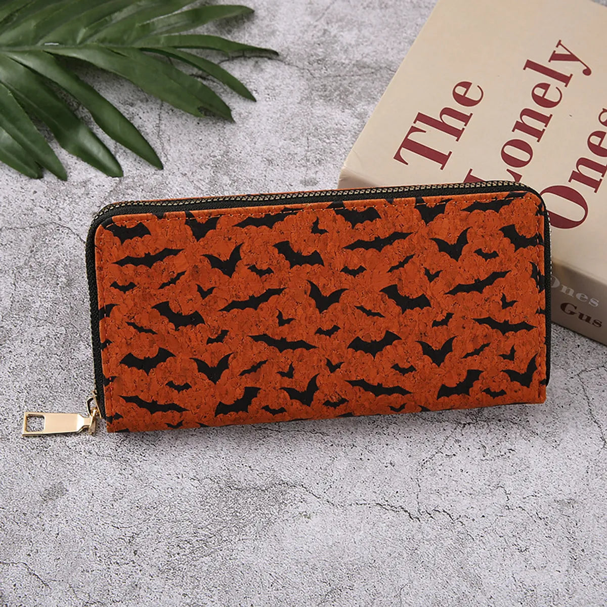 Unisex Pumpkin Bat Pu Leather Side Zipper Wallets