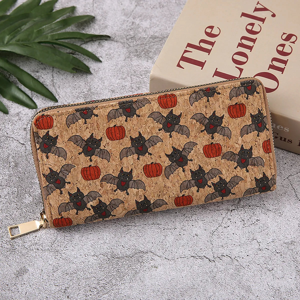 Unisex Pumpkin Bat Pu Leather Side Zipper Wallets