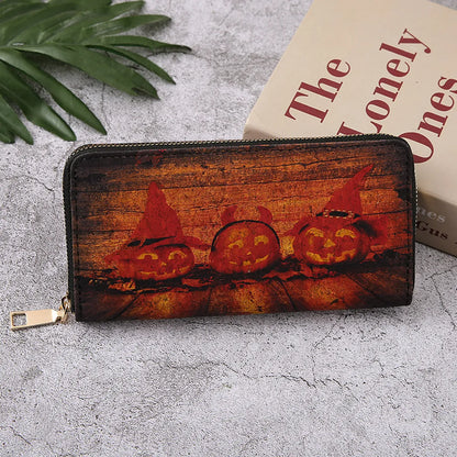 Unisex Pumpkin Bat Pu Leather Side Zipper Wallets