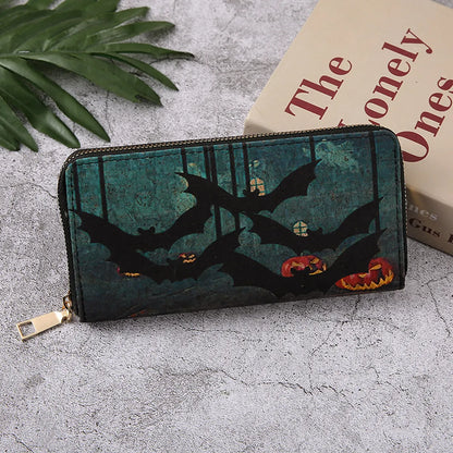 Unisex Pumpkin Bat Pu Leather Side Zipper Wallets