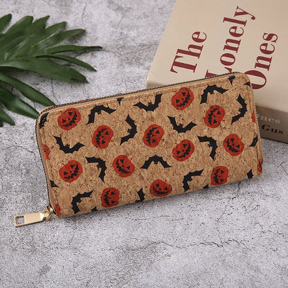 Unisex Pumpkin Bat Pu Leather Side Zipper Wallets