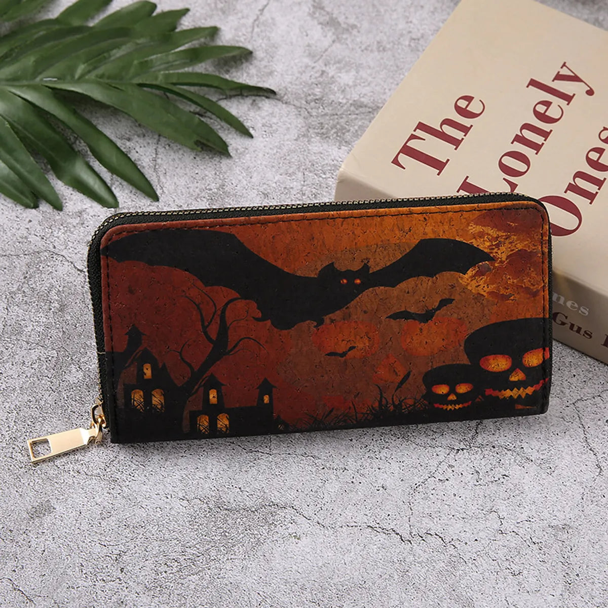 Unisex Pumpkin Bat Pu Leather Side Zipper Wallets