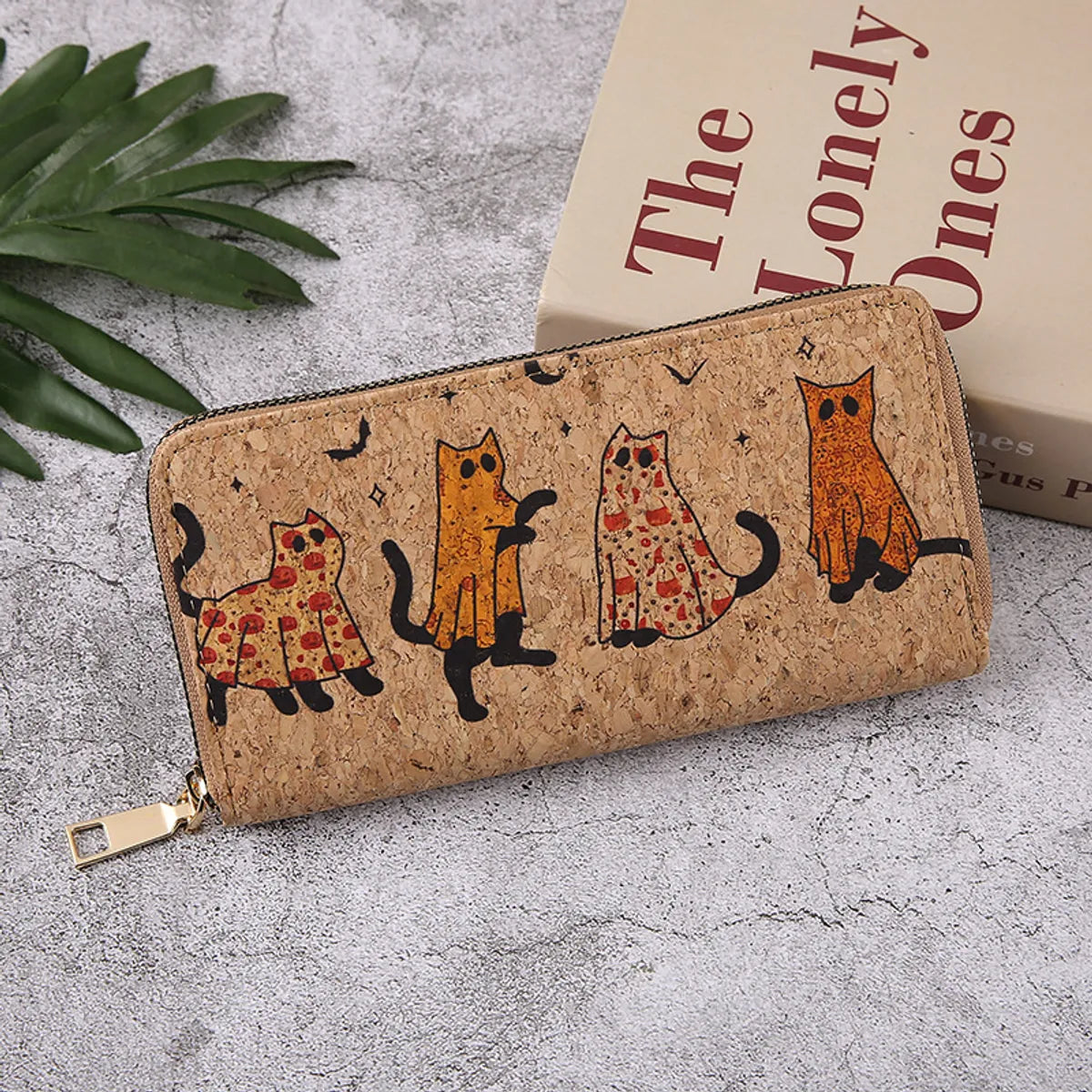 Unisex Pumpkin Bat Pu Leather Side Zipper Wallets