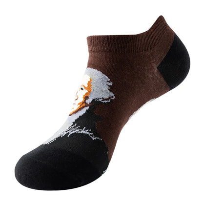 Unisex Retro Color Block Cotton Ankle Socks A Pair