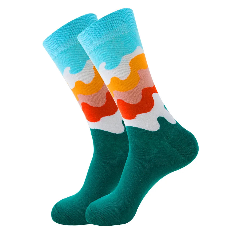 Unisex Retro Geometric Letter Astronaut Cotton Crew Socks A Pair