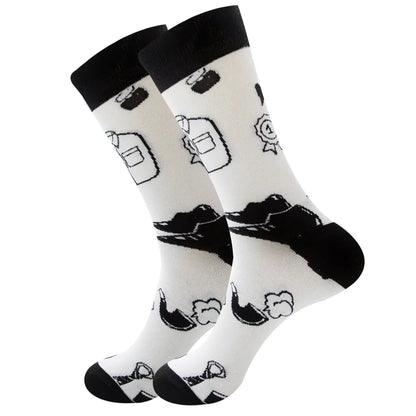 Unisex Retro Geometric Letter Astronaut Cotton Crew Socks A Pair