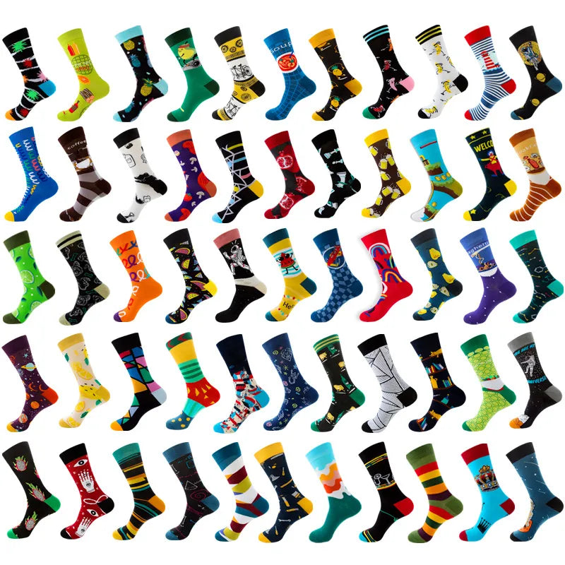 Unisex Retro Geometric Letter Astronaut Cotton Crew Socks A Pair