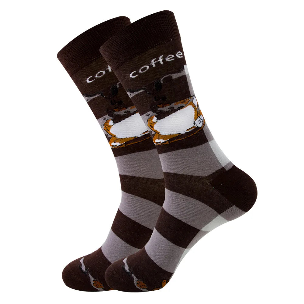 Unisex Retro Geometric Letter Astronaut Cotton Crew Socks A Pair