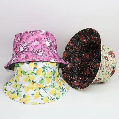 Unisex Retro Printing Flower Skull Printing Big Eaves Bucket Hat