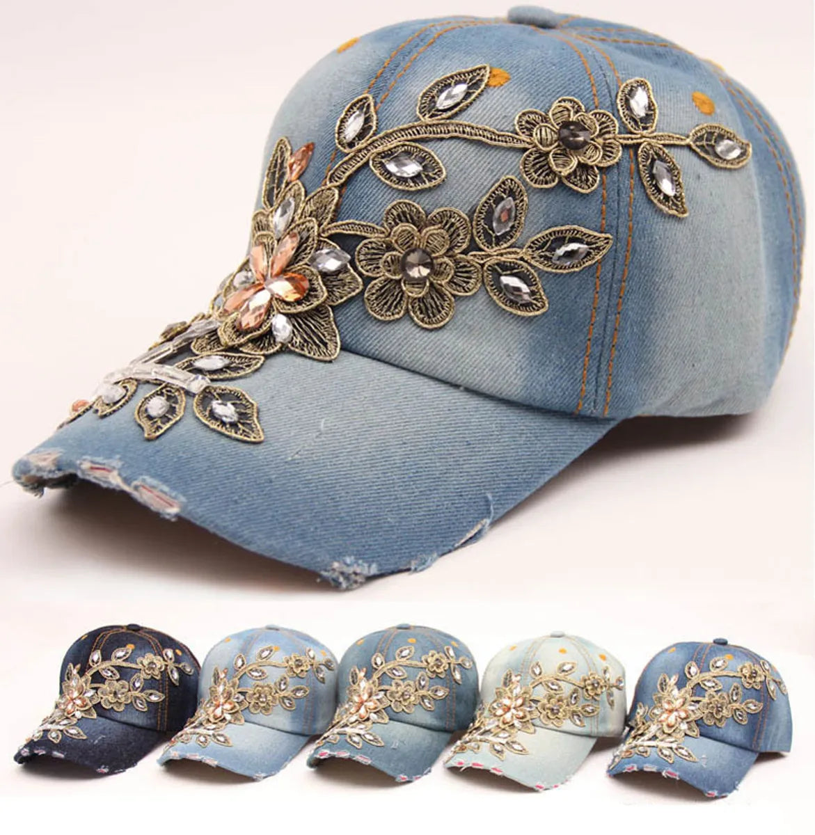 Unisex Retro Solid Color Rhinestone Baseball Cap