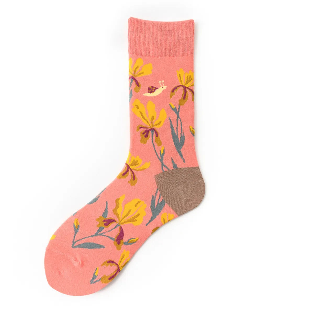 Unisex Simple Style Artistic Color Block Flower Cotton Crew Socks A Pair